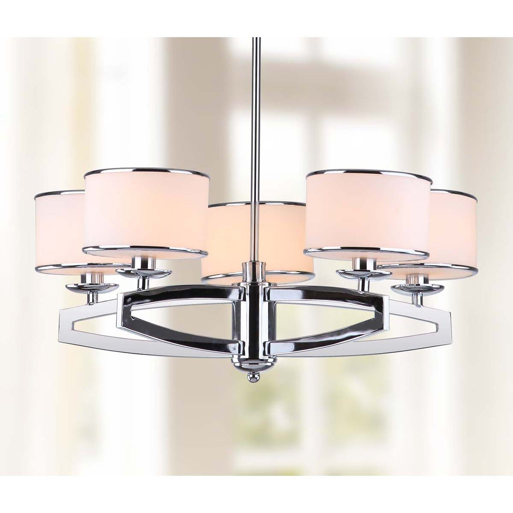 Safavieh Lenora 5 Light Chrome 25 Inch Dia Drum Adjustable Pendant -Chrome