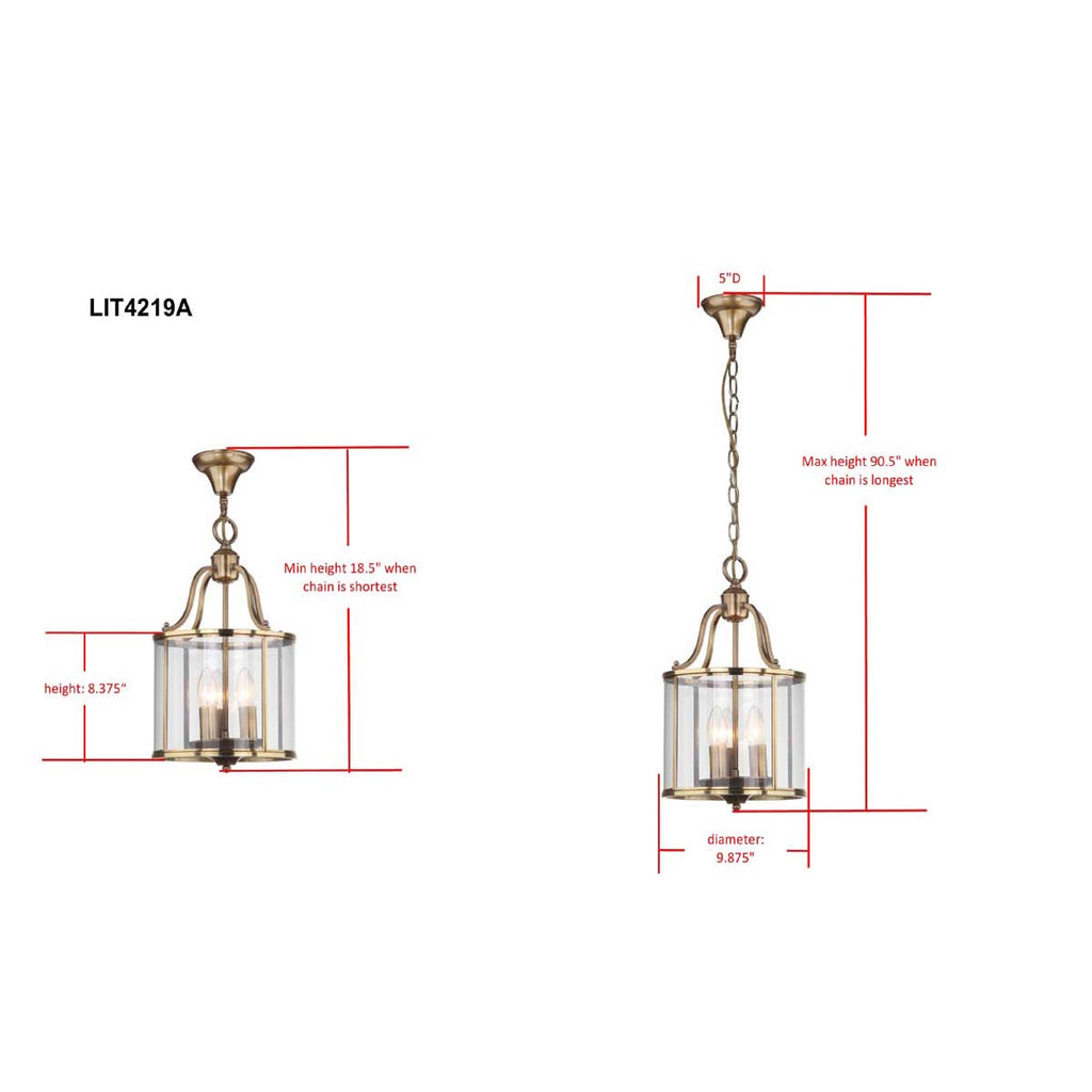 Safavieh Sutton Place 3 Light Brass 10 Inch Dia Pendant-Brass