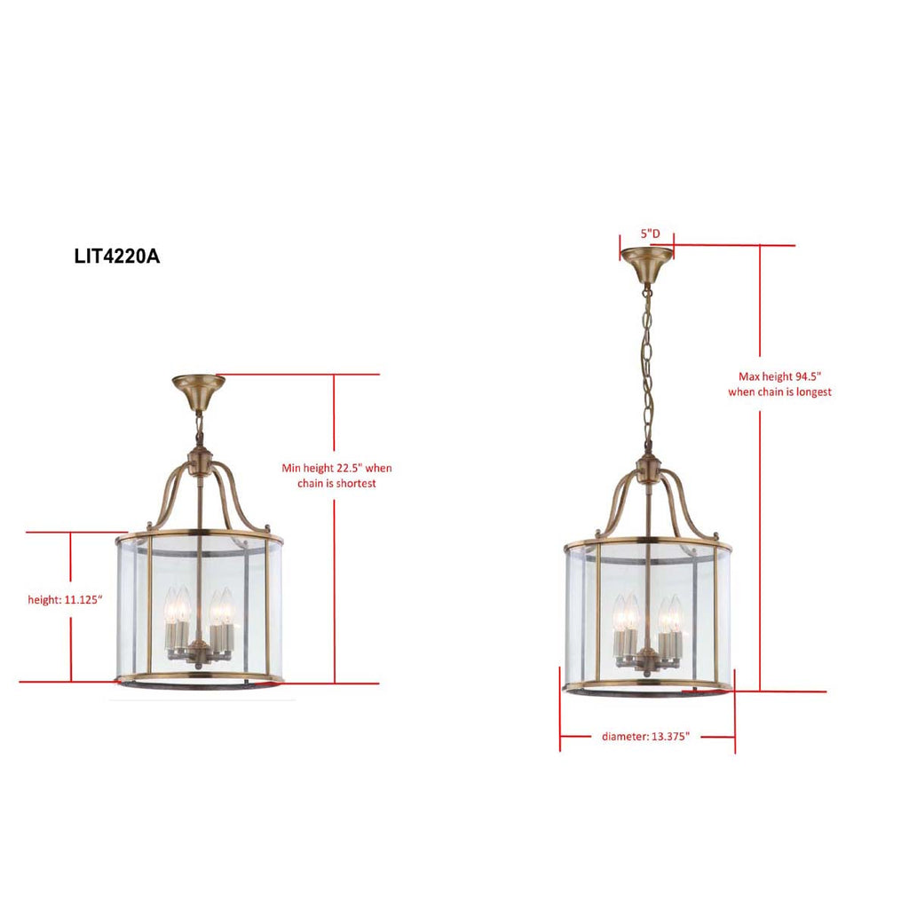 Safavieh Sutton Place 4 Light Brass 13.4 Inch Dia Pendant-Brass