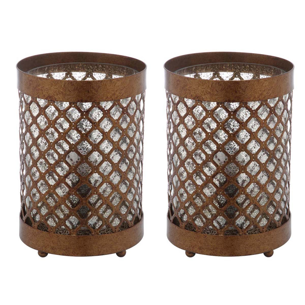 Safavieh Borden 11.5 Inch H Hurricane Lamp-Gold (Set of 2)