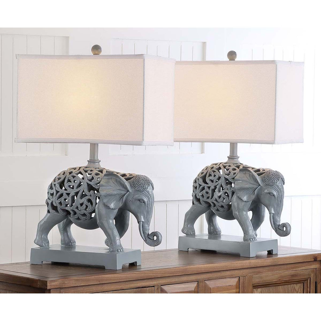 Safavieh Hathi 25.5 Inch H Sculpture Table Lamp-Light Grey (Set of 2)