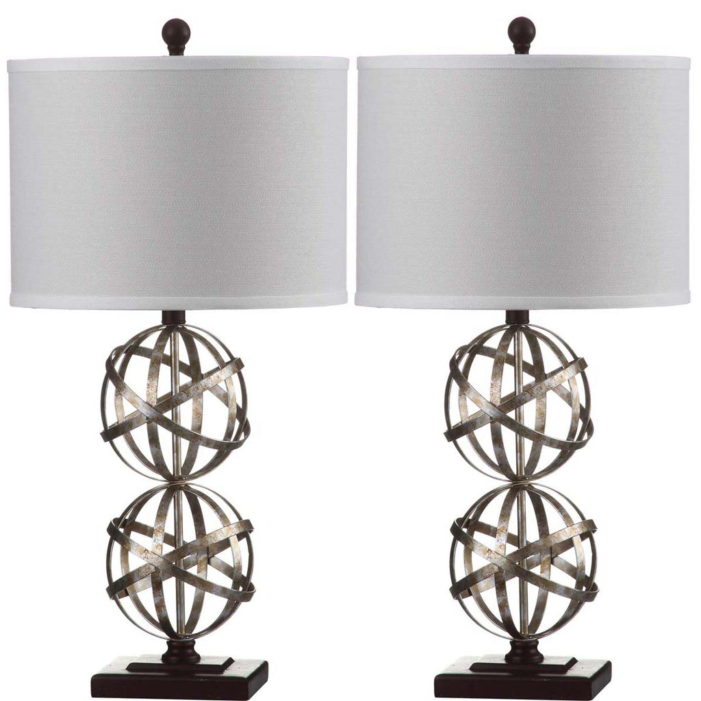 Safavieh Haley 28 Inch H Double Spher Table Lamp-Antique Silver (Set of 2)