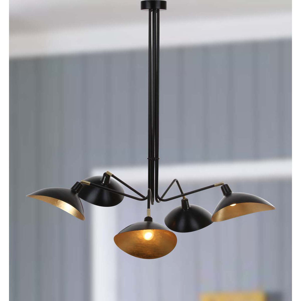 Safavieh Lettie 5 Light Gold Leaf Detail 49 Inch Dia Pendant-Black