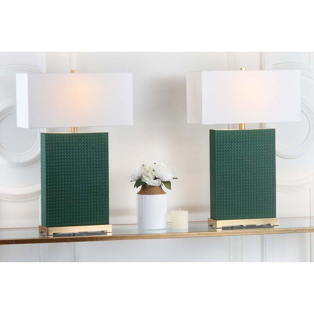 Safavieh Joyce 27.75 Inch H Faux Woven Leather Table Lamp-Dark Green (Set of 2)