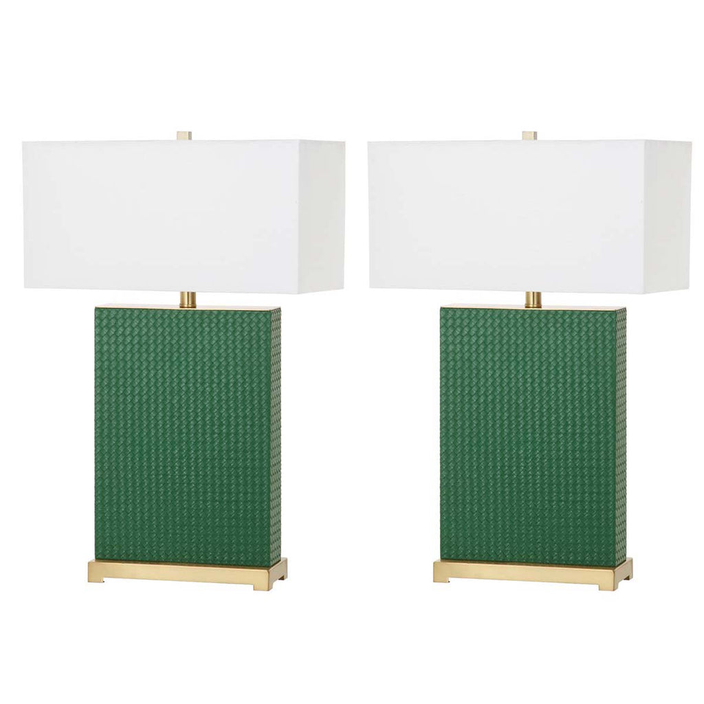 Safavieh Joyce 27.75 Inch H Faux Woven Leather Table Lamp-Dark Green (Set of 2)