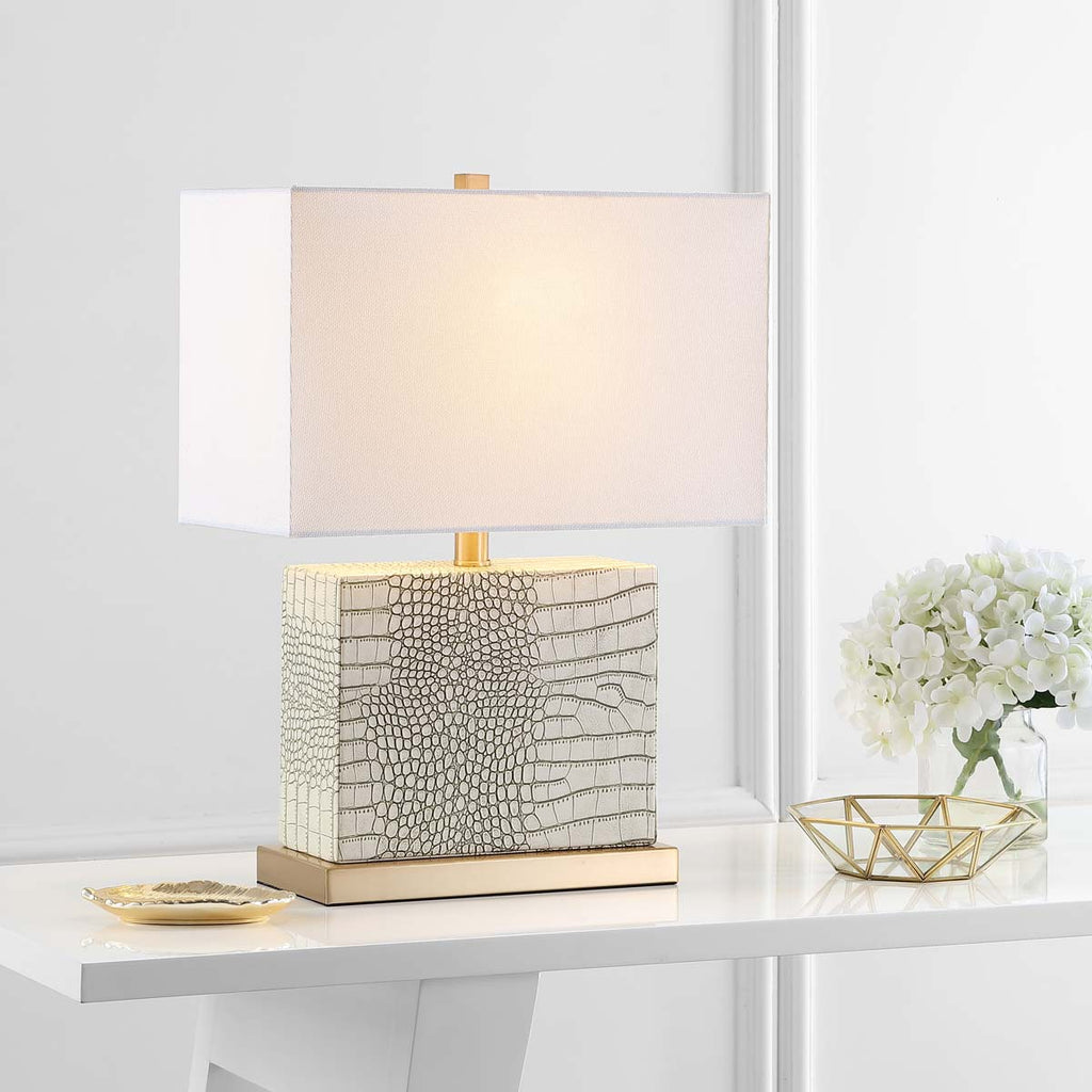 Safavieh Delia 20.5 Inch H Faux Alligator Table Lamp-Cream