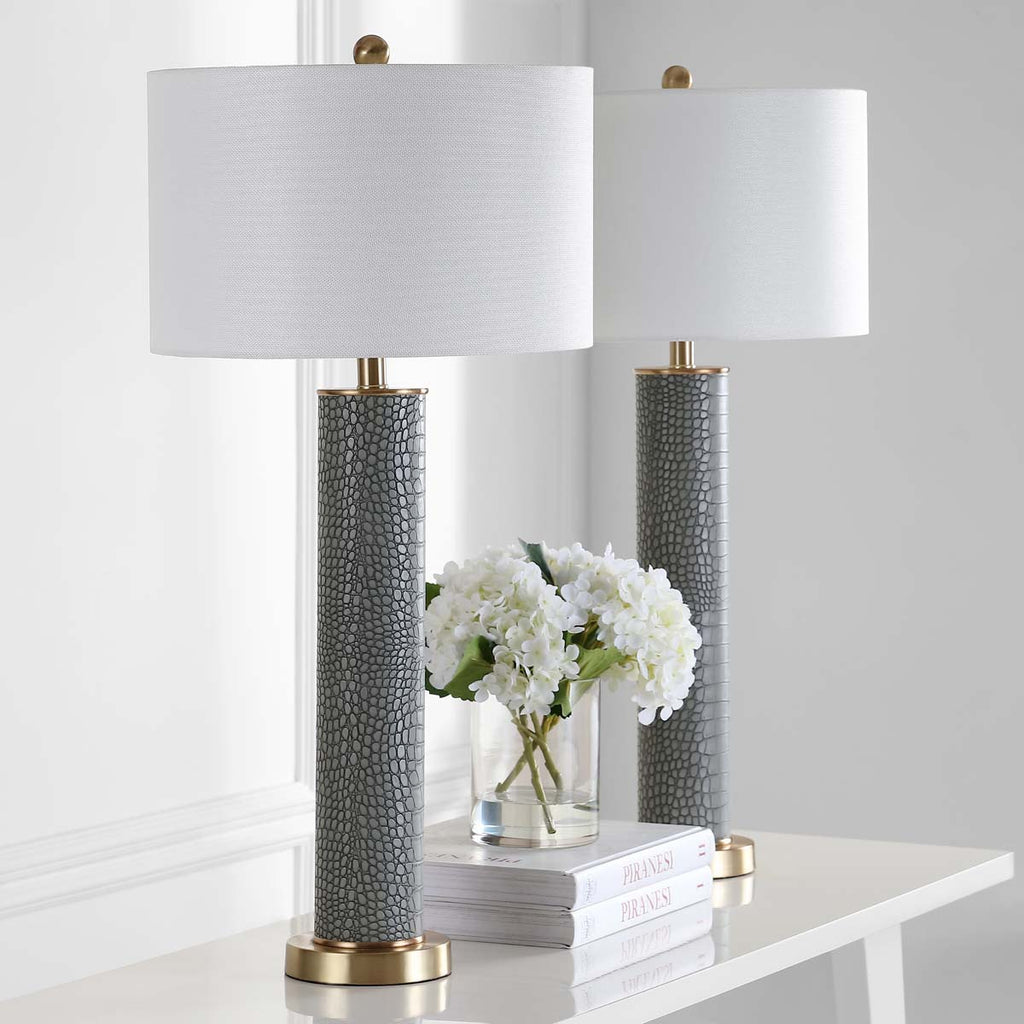 Safavieh Ollie 31.5 Inch H Faux Alligator Table Lamp-Grey (Set of 2)