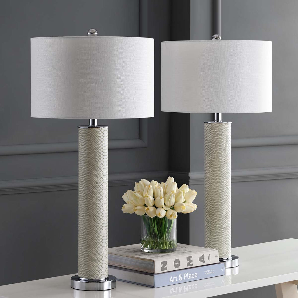 Safavieh Ollie 31.5 Inch H Faux Snakeskin Table Lamp-Cream (Set of 2)