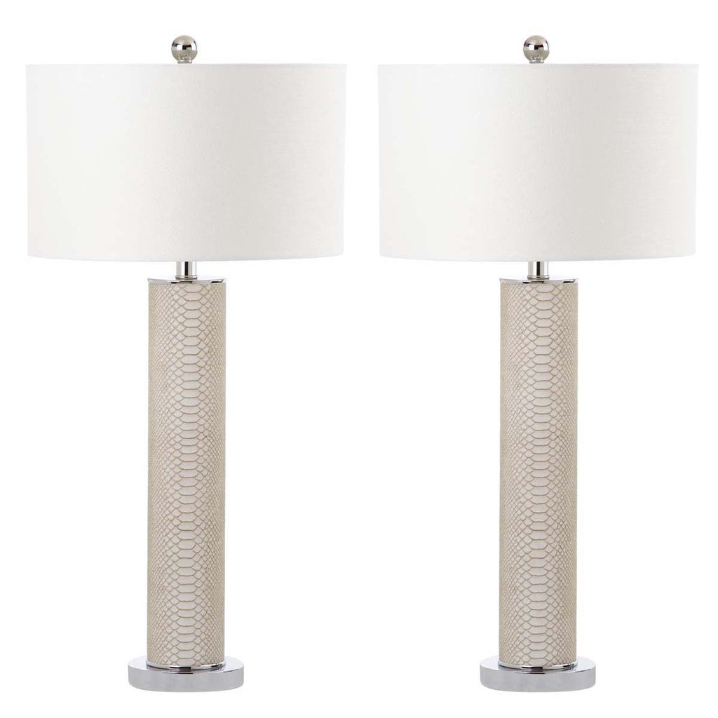 Safavieh Ollie 31.5 Inch H Faux Snakeskin Table Lamp-Cream (Set of 2)