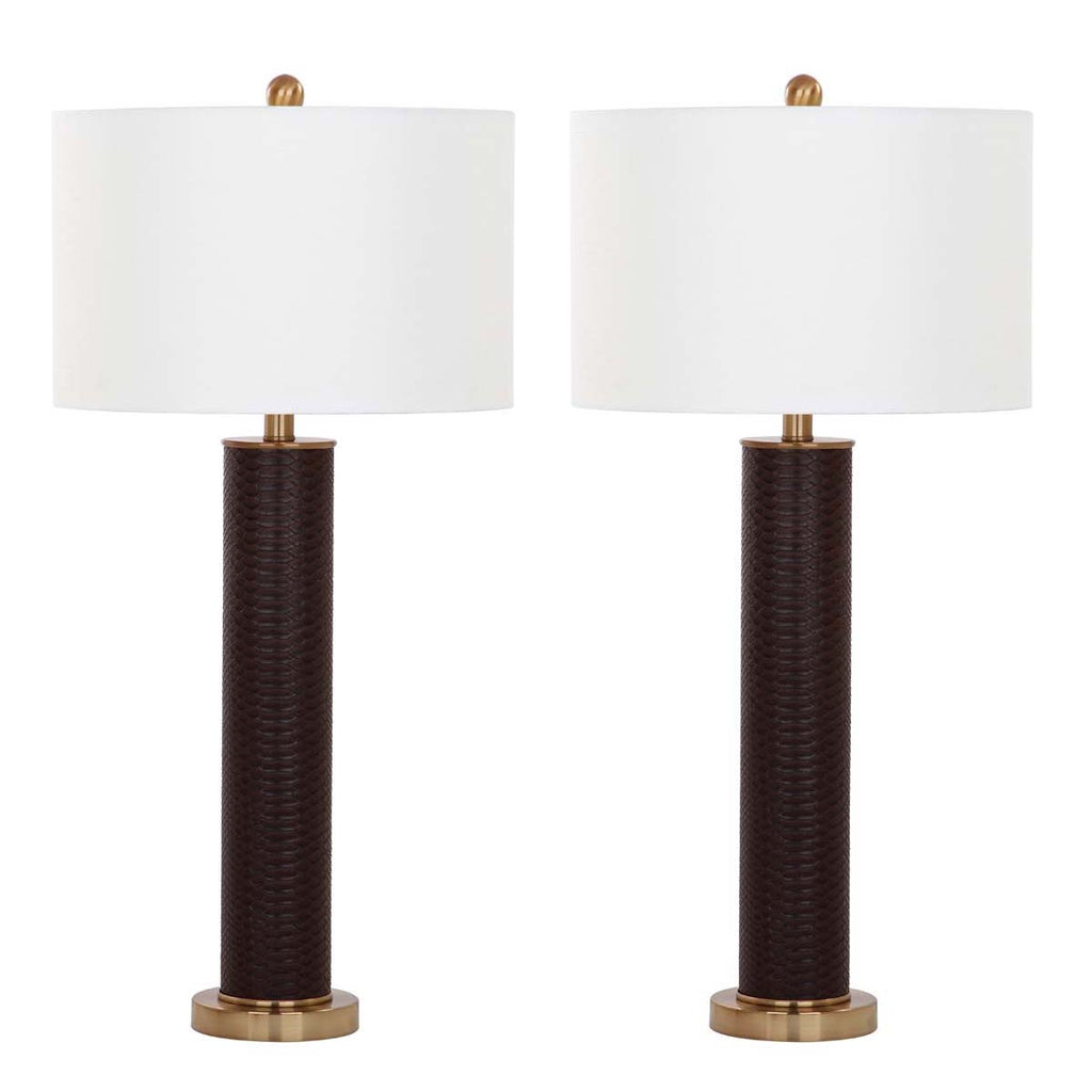 Safavieh Ollie 31.5 Inch H Faux Snakeskin Table Lamp-Brown (Set of 2)