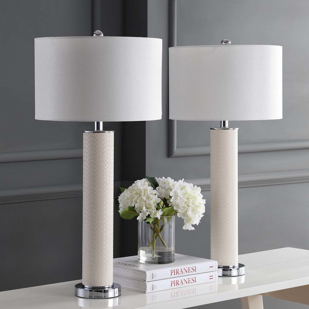 Safavieh Ollie 31.5 Inch H Faux Woven Leather Table Lamp-Cream (Set of 2)