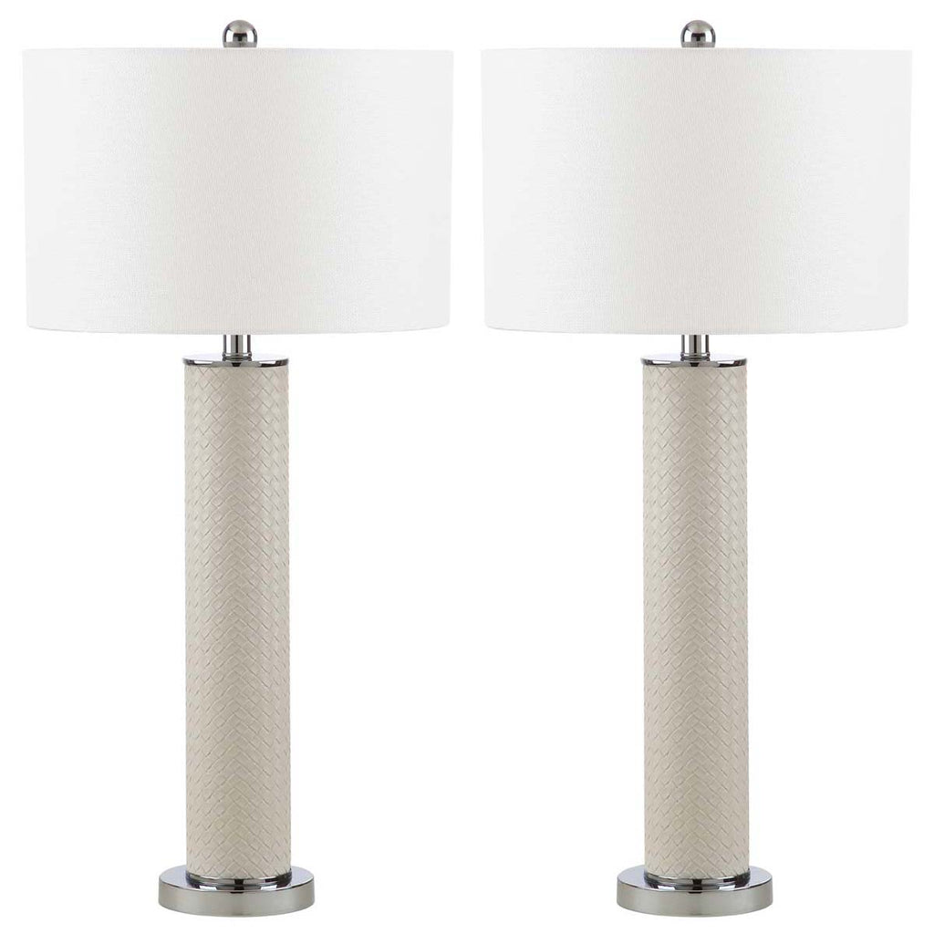 Safavieh Ollie 31.5 Inch H Faux Woven Leather Table Lamp-Cream (Set of 2)