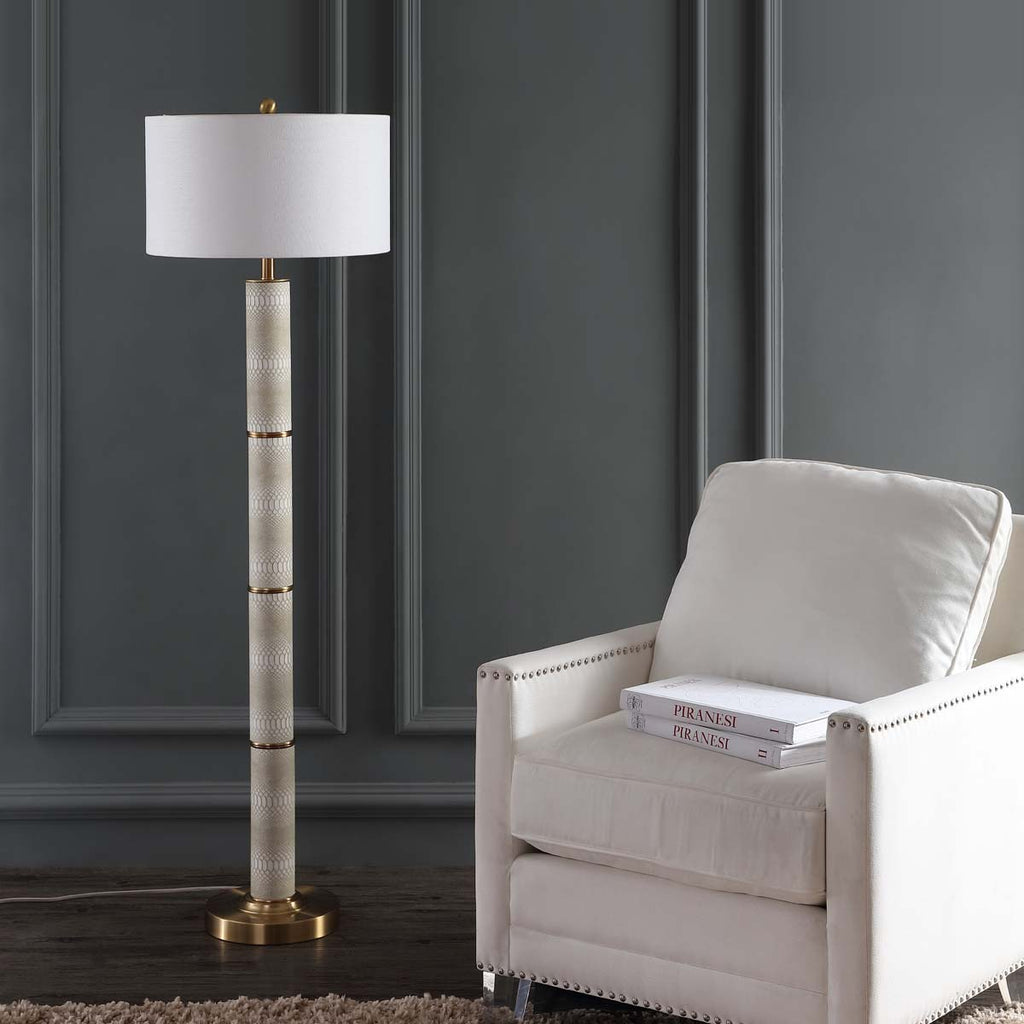 Safavieh Marcello 60.5 Inch H Faux Snakeskin Floor Lamp-Off White