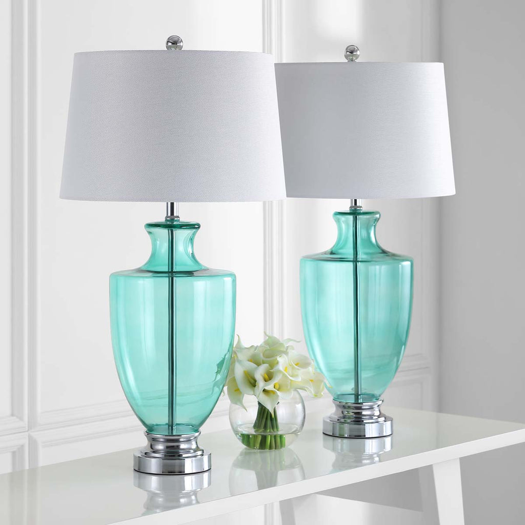 Safavieh Desiree 30 Inch H Glass Table Lamp-Green (Set of 2)