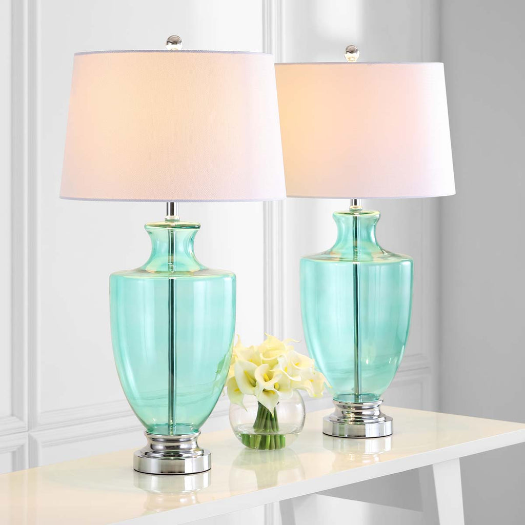 Safavieh Desiree 30 Inch H Glass Table Lamp-Green (Set of 2)