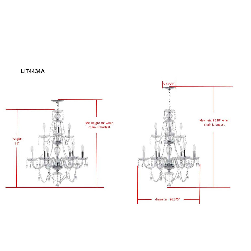 Safavieh Aura 9 Light 26 Inchdia Adjustable Beaded Chandelier-Chrome/Clear