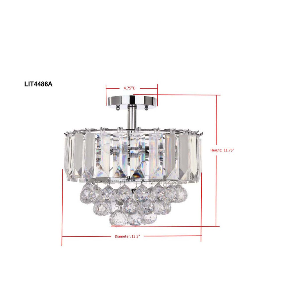 Safavieh Vaxcel 3 Lights Chrome Acrylic 13.5 Inch Dia Flush Mount-Chrome/Clear