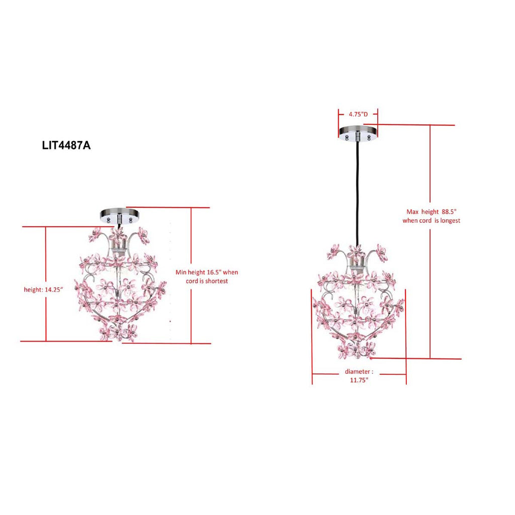 Safavieh Raz Floral 1 Light 11.75 Inch Dia Pendant-Chrome/Pink