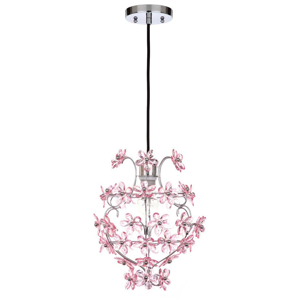 Safavieh Raz Floral 1 Light 11.75 Inch Dia Pendant-Chrome/Pink