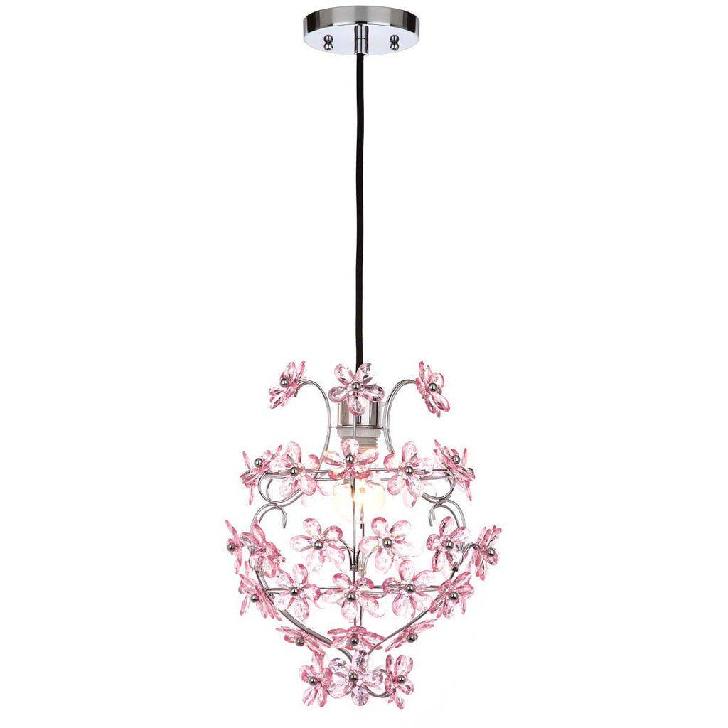 Safavieh Raz Floral 1 Light 11.75 Inch Dia Pendant-Chrome/Pink