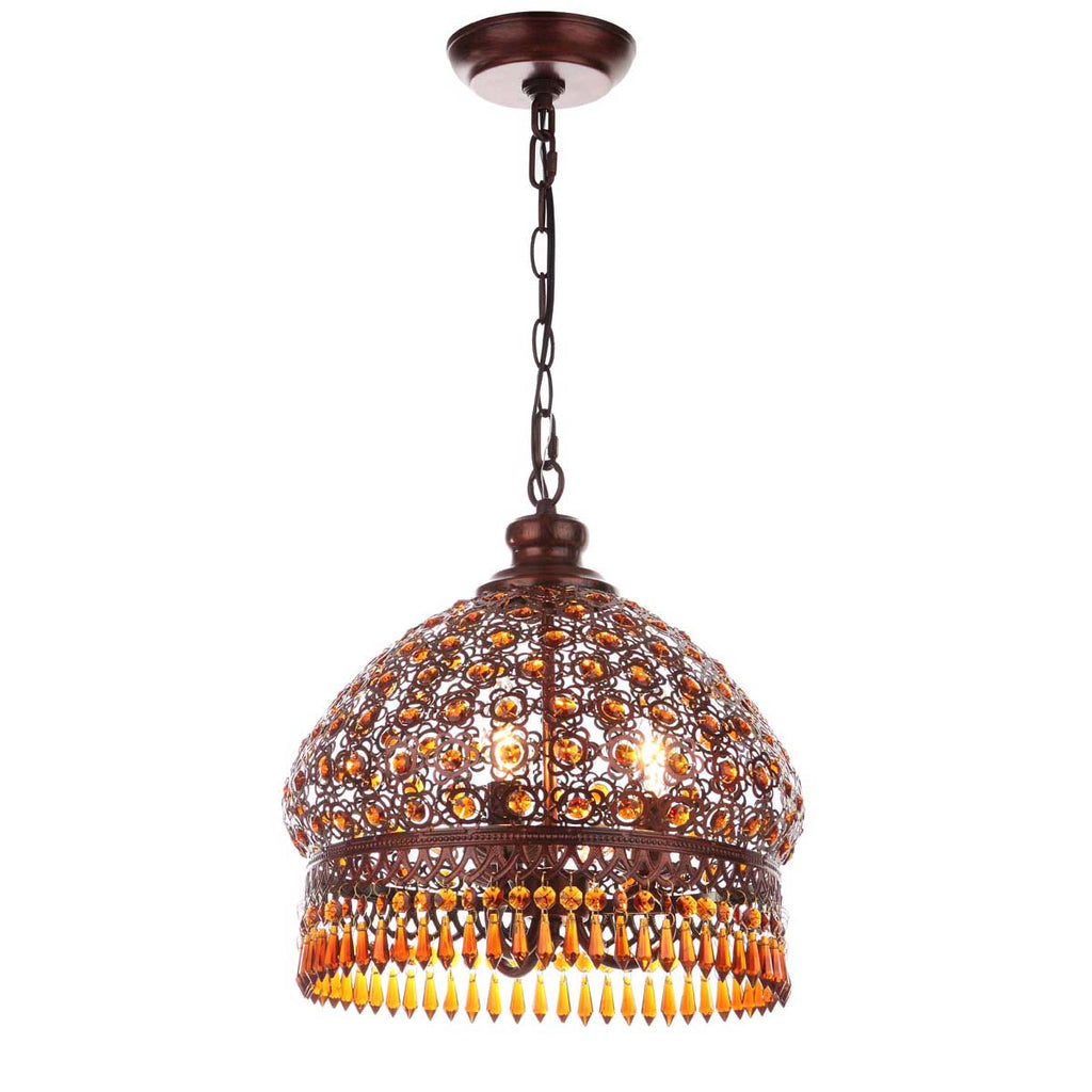 Safavieh Sultan Jeweled 3 Light Bronze 13.5 Inch Dia Pendant-Dark Bronze/Amber