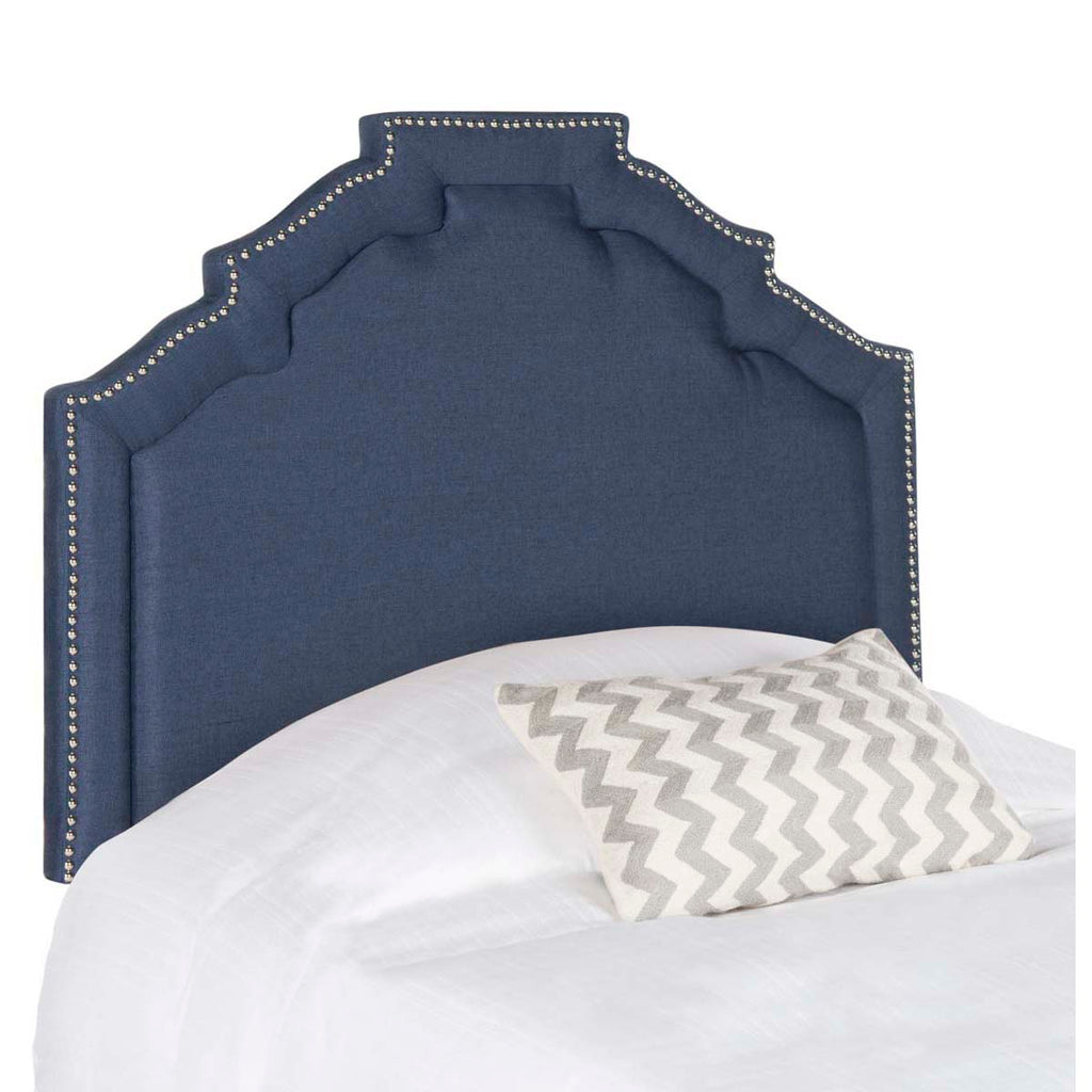 Safavieh Alexia Navy Linen Headboard - Silver Nail Heads - Navy