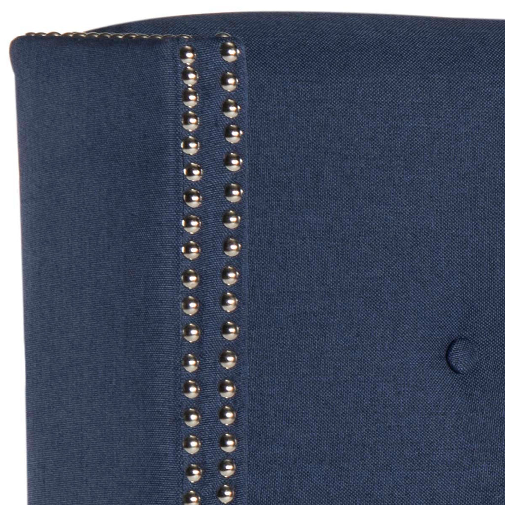Safavieh Keegan Navy Linen Tufted Winged  Headboard - Silver Nail Head  - Navy