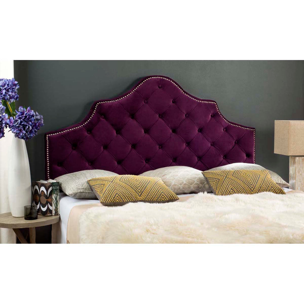 Safavieh Arebelle Aubergine Velvet Headboard - Silver Nail Head - Aubergine