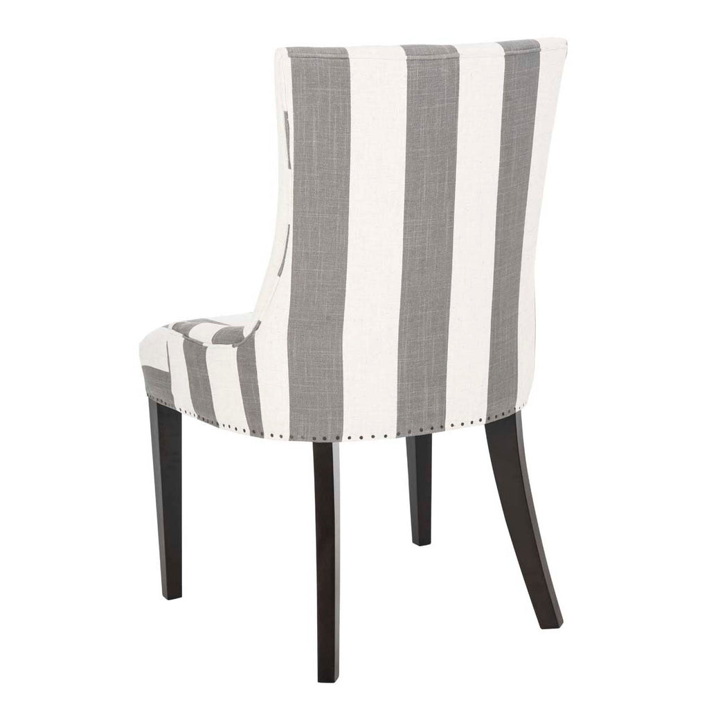 Safavieh Becca 19''H Stripe Linen Dining Chair - Flat Nail Heads - Grey / White