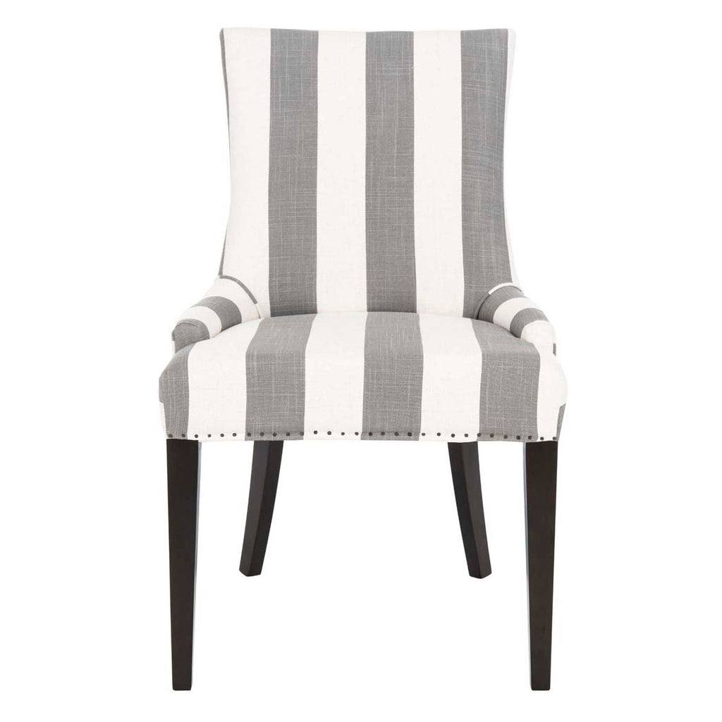 Safavieh Becca 19''H Stripe Linen Dining Chair - Flat Nail Heads - Grey / White