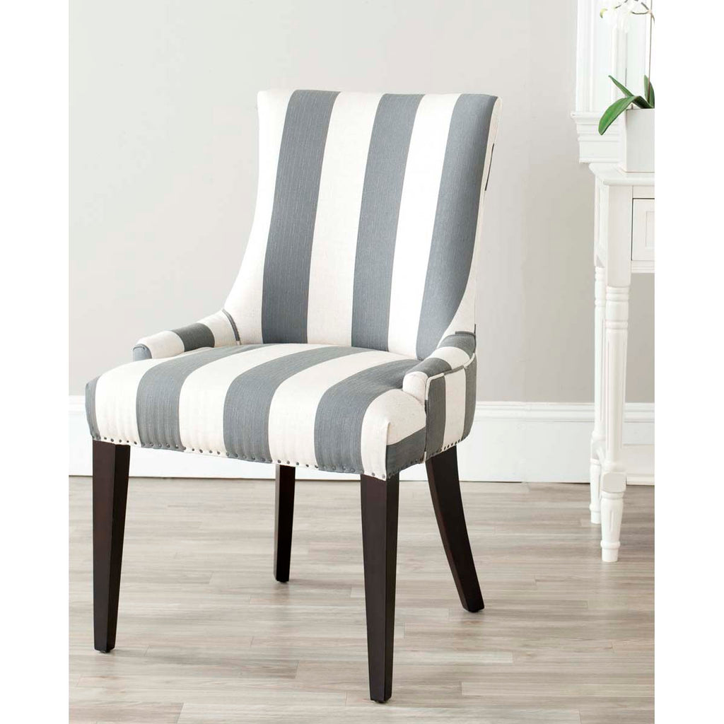 Safavieh Becca 19''H Stripe Linen Dining Chair - Flat Nail Heads - Grey / White