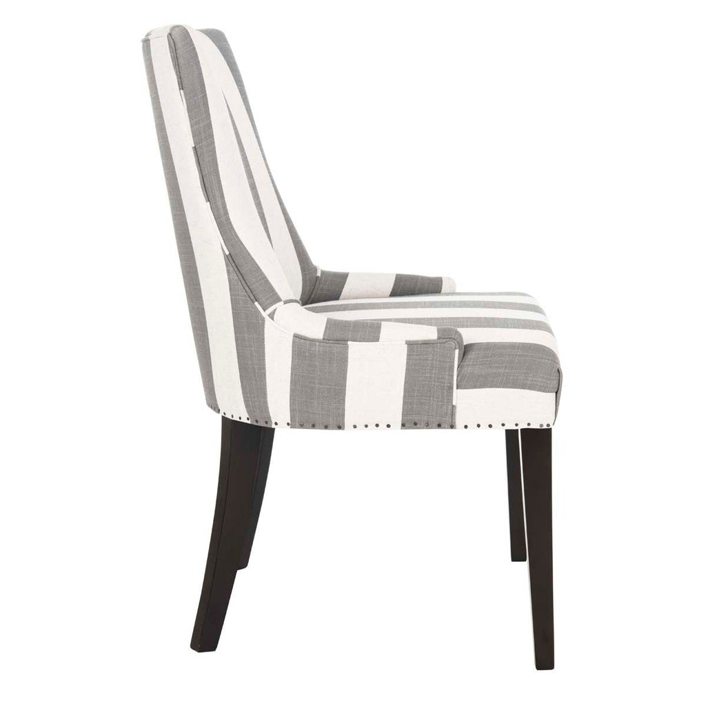 Safavieh Becca 19''H Stripe Linen Dining Chair - Flat Nail Heads - Grey / White