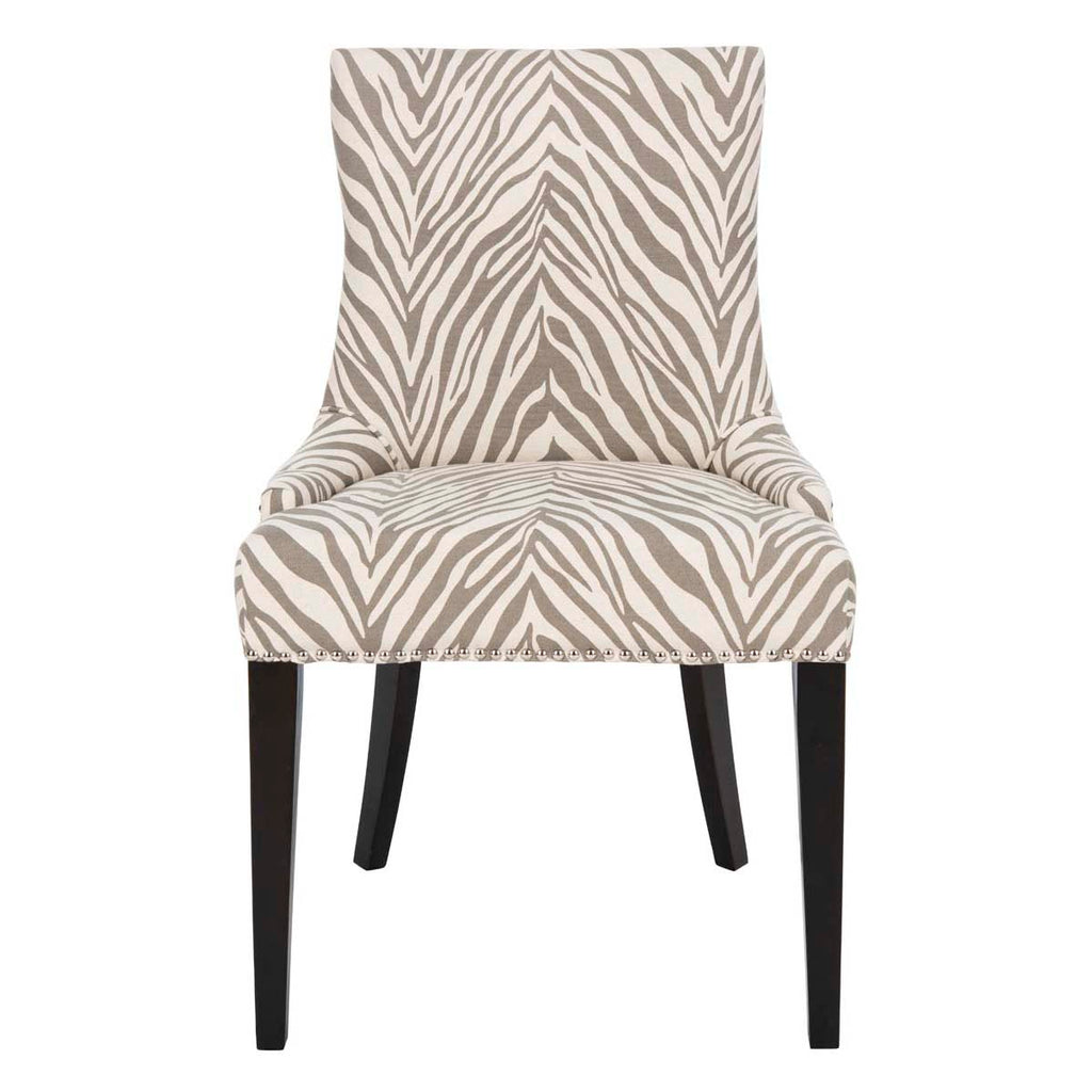 Safavieh Becca 19''H Grey/White Zebra Dining Chair - Silver Nail Heads - Ivory / Grey