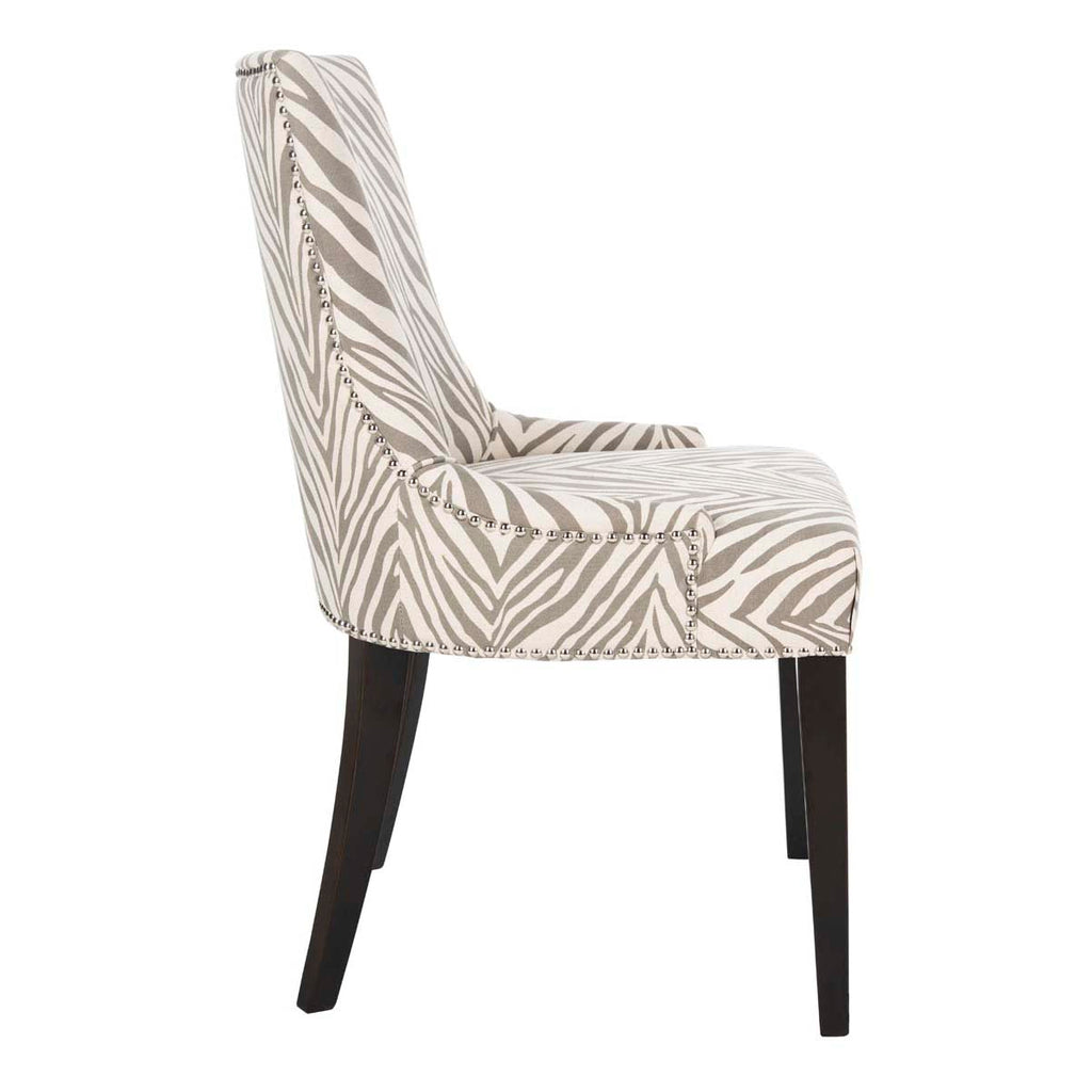 Safavieh Becca 19''H Grey/White Zebra Dining Chair - Silver Nail Heads - Ivory / Grey