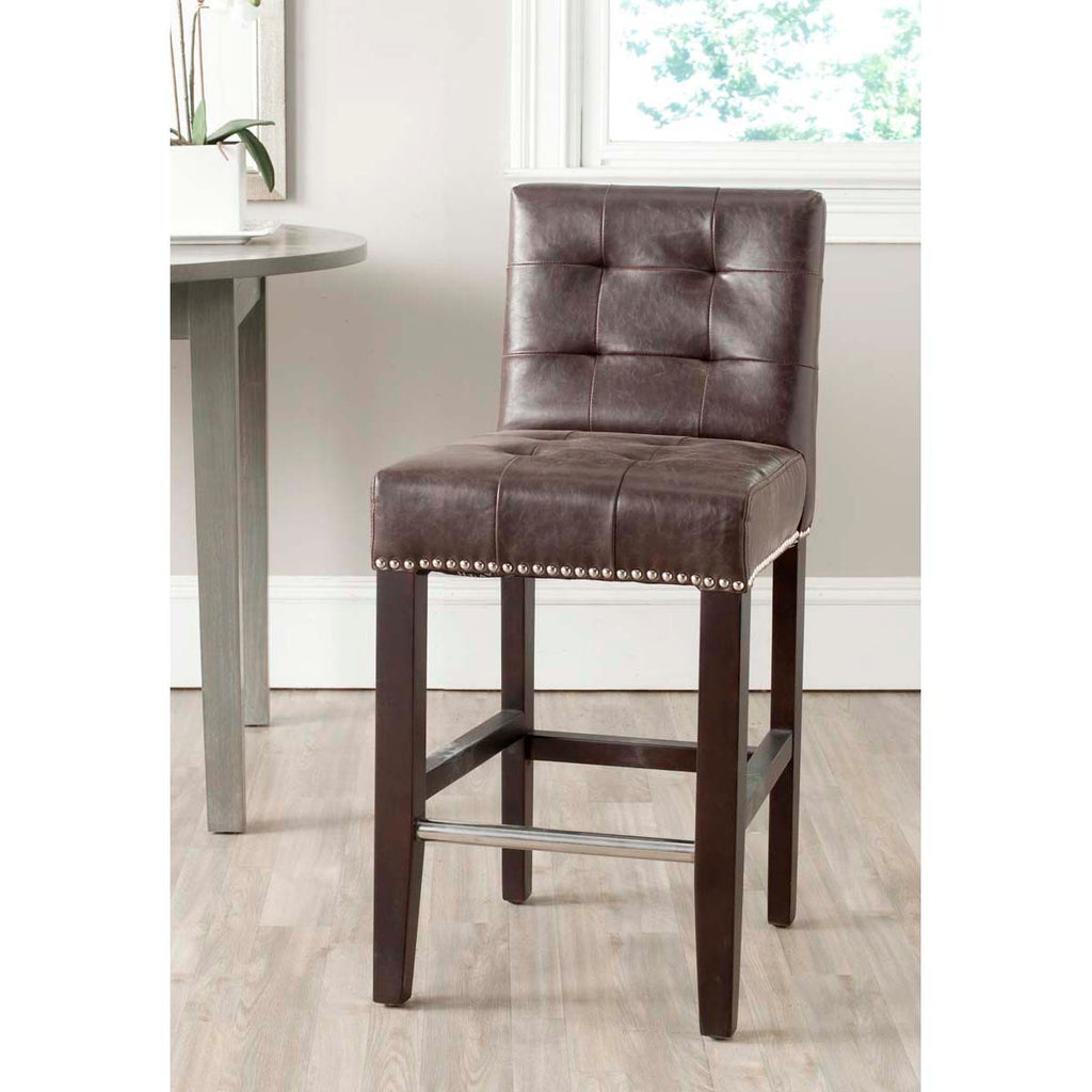 Safavieh Thompson 23.9 Leather Counter Stool W/ Silver Nailheads - Antique Brown