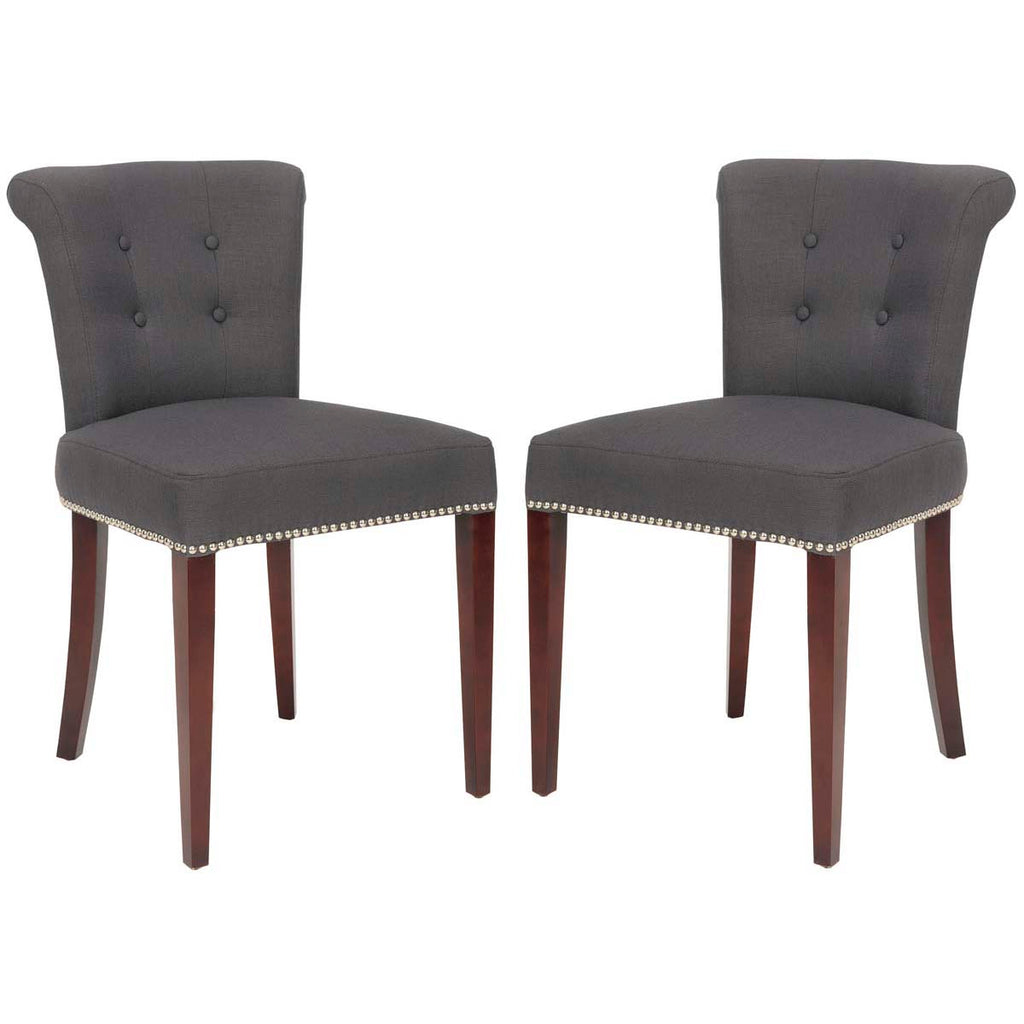 Safavieh Arion 21''H Linen Ring Chair   Nickel Nail Heads (Set Of 2) -Blue / Black