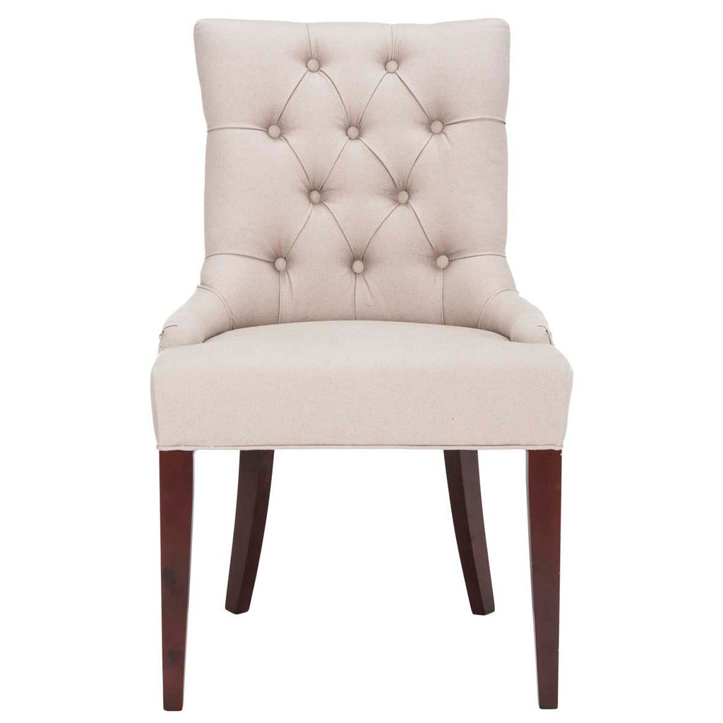 Safavieh Amanda 19''h Linen Tufted Chair - Nickel Nail Heads - Taupe/cherry Mahogany