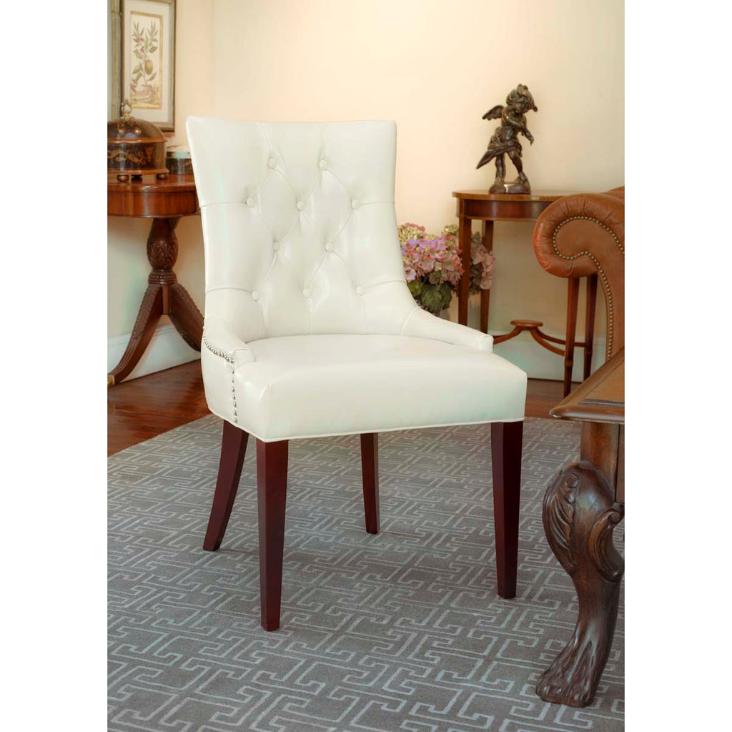 Safavieh Amanda 19''H Leather Tufted Chair - Nickel Nail Heads - Flat Cream