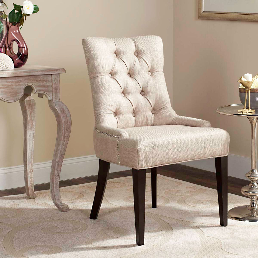 Safavieh Amanda 19''H Linen Tufted Chair Nickel Nail Heads - Antique Gold