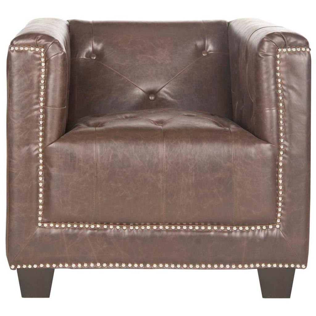 Safavieh Bentley Club Chair - Silver Nail Heads - Antique Brown