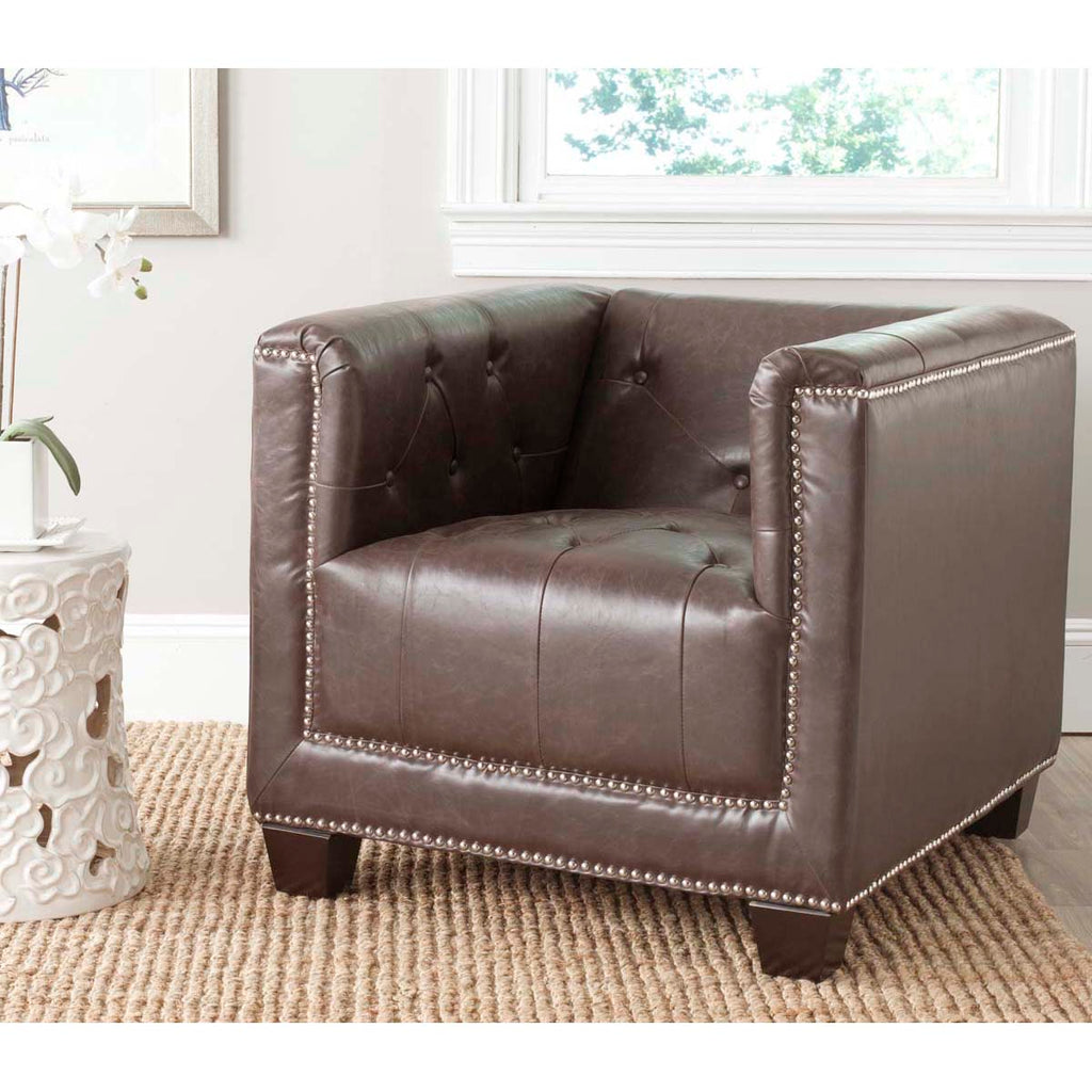 Safavieh Bentley Club Chair - Silver Nail Heads - Antique Brown