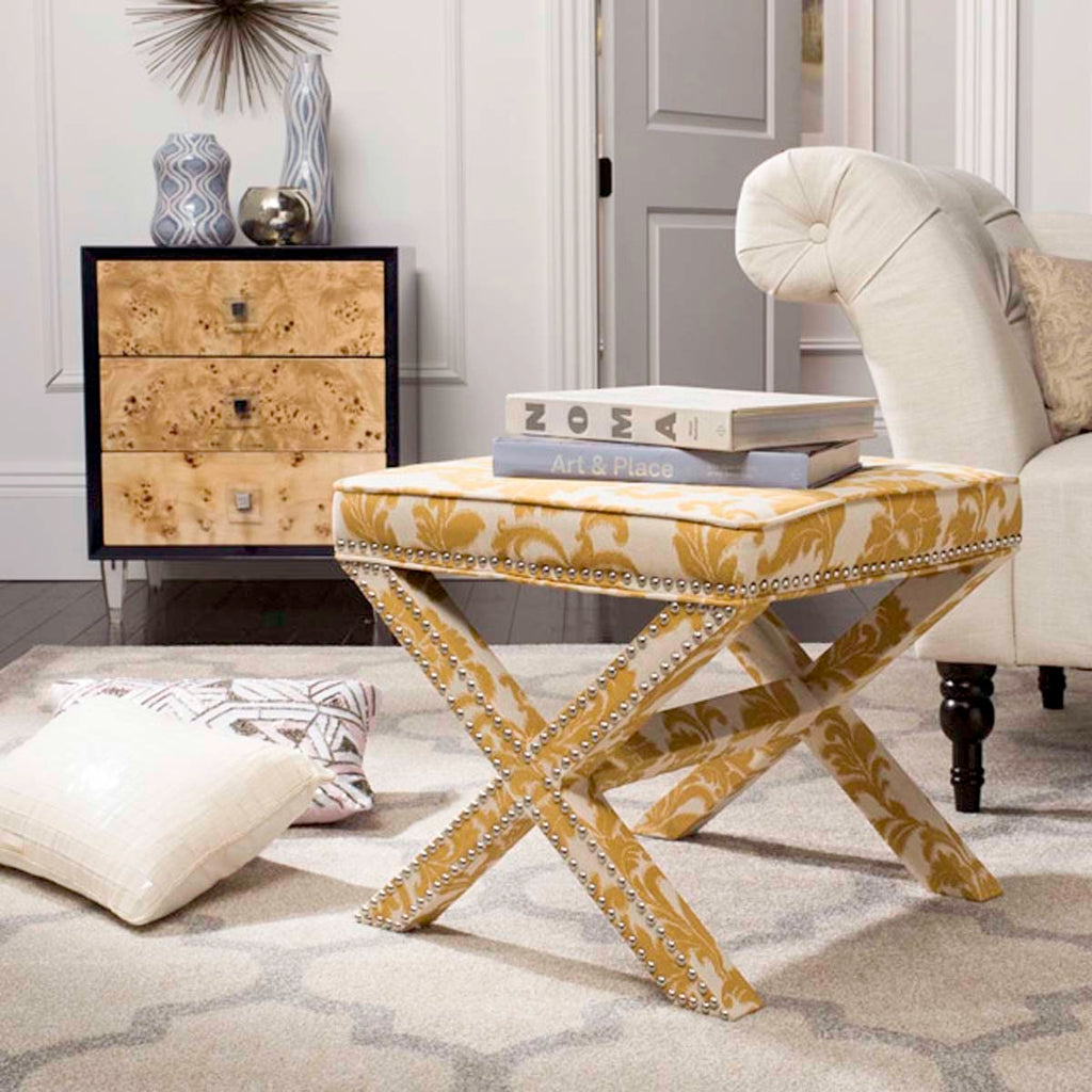 Safavieh Palmer Ottoman - Silver Nail Heads - Maize / Beige