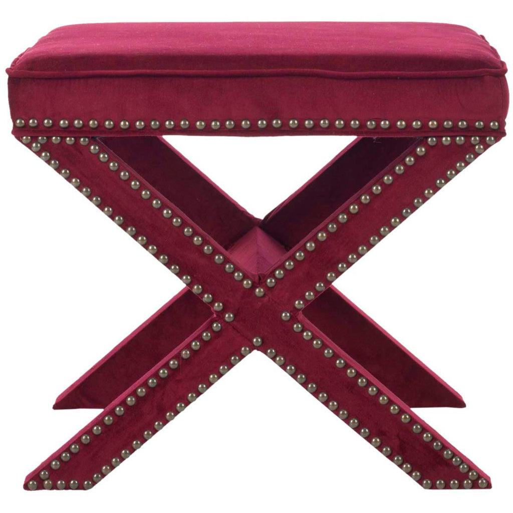 Safavieh Palmer Ottoman - Brass Nail Heads - Red Velvet