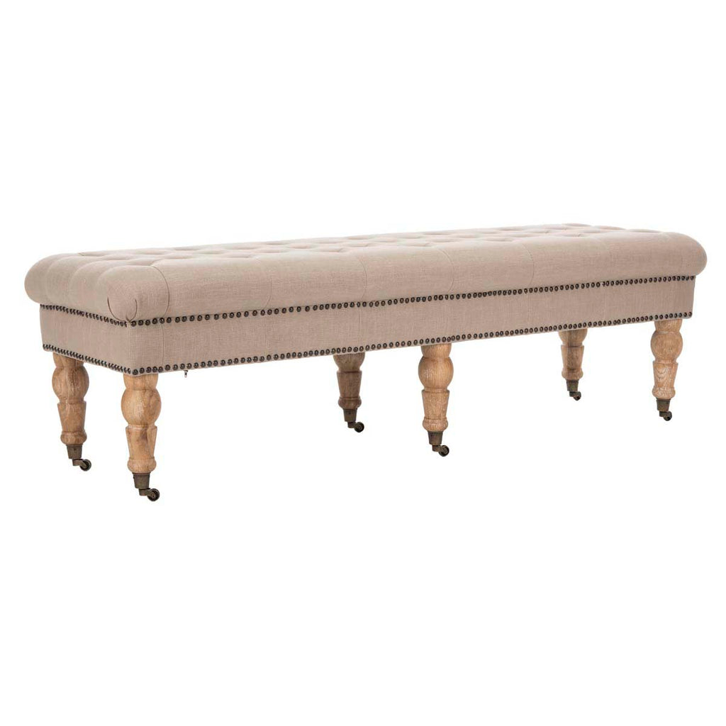 Safavieh Barney Tufted Bench - Brass Nail Heads - True Taupe