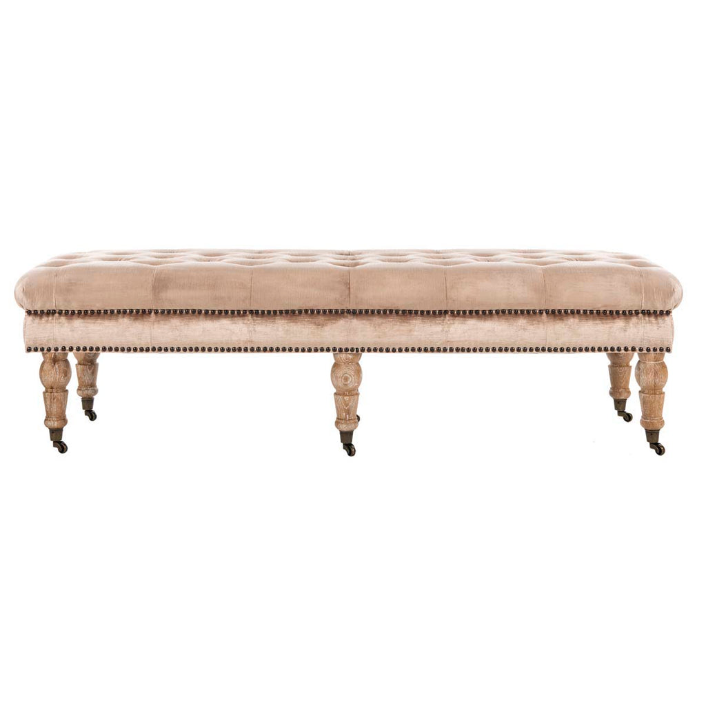 Safavieh Barney Tufted Bench - Brass Nail Heads - Champagne