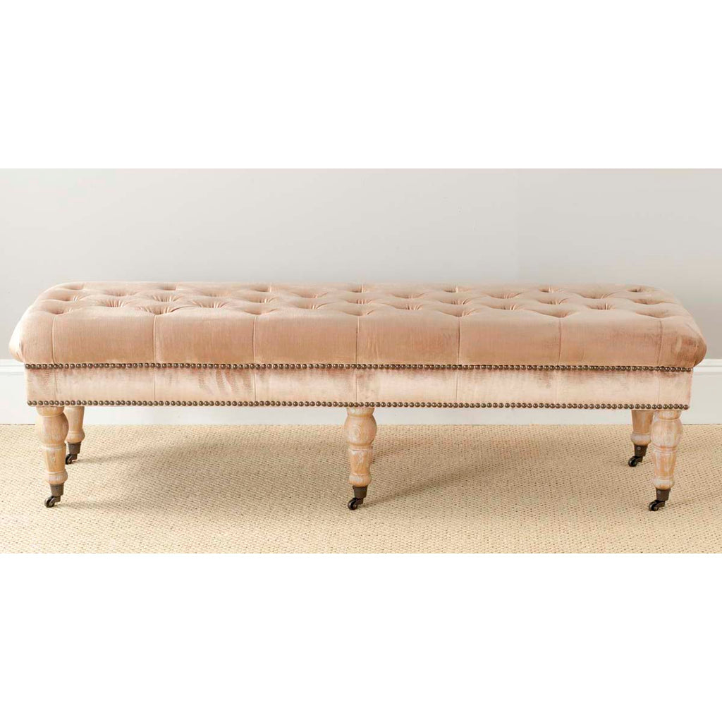 Safavieh Barney Tufted Bench - Brass Nail Heads - Champagne