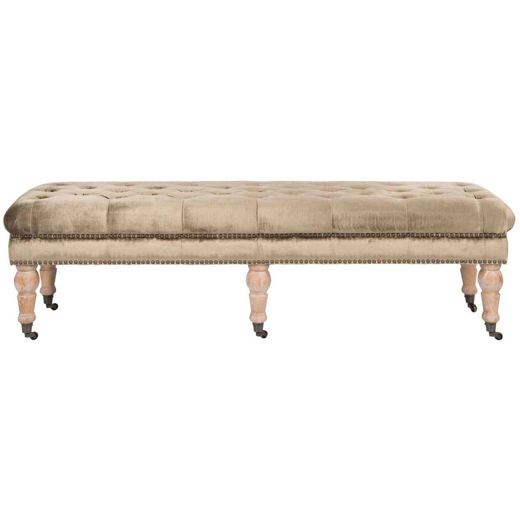 Safavieh Barney Tufted Bench - Brass Nail Heads - Antique Sage