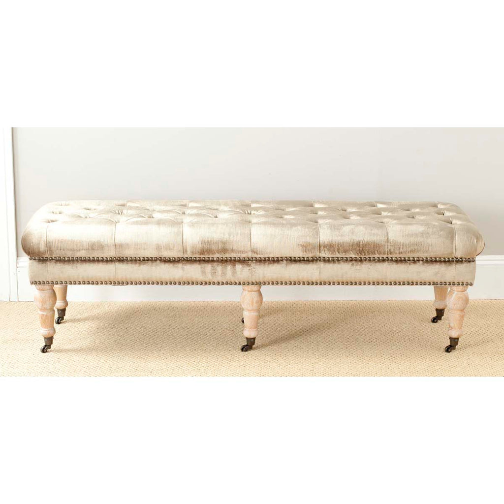 Safavieh Barney Tufted Bench - Brass Nail Heads - Antique Sage