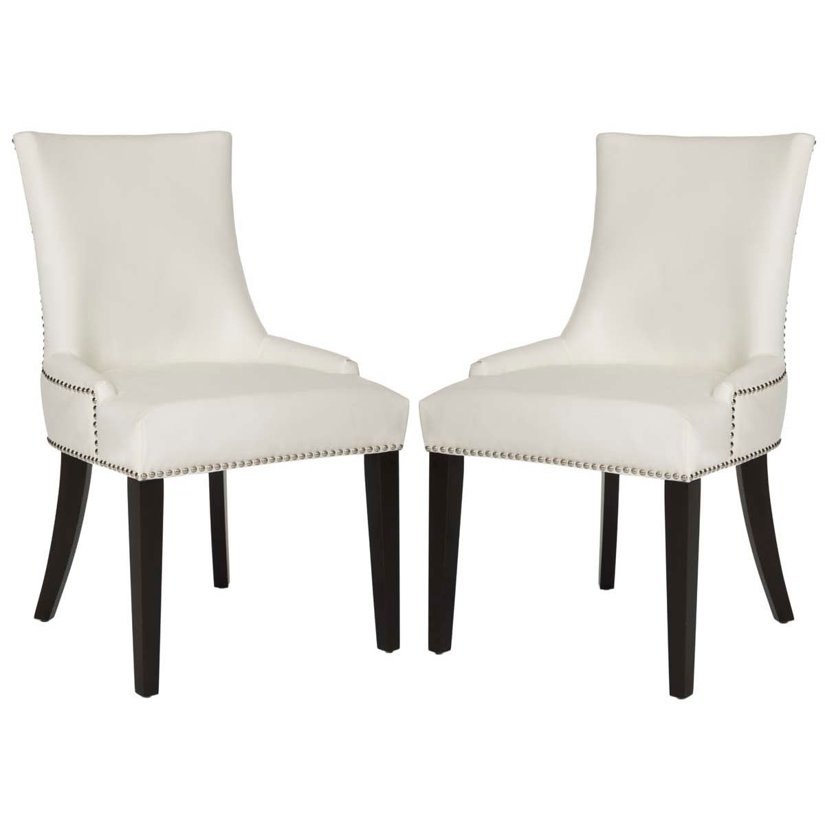 Safavieh Lester 19 H Dining Chair Set Of 2 Silver Nail Heads White Leather