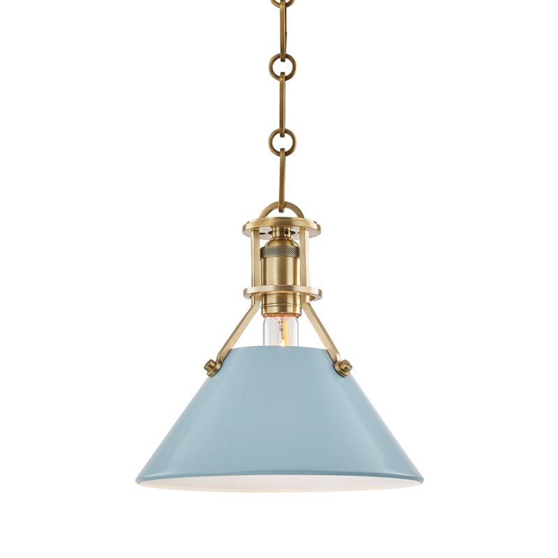 Hudson Valley Lighting 1 Light Small Pendant - Aged Brass/Blue Bird